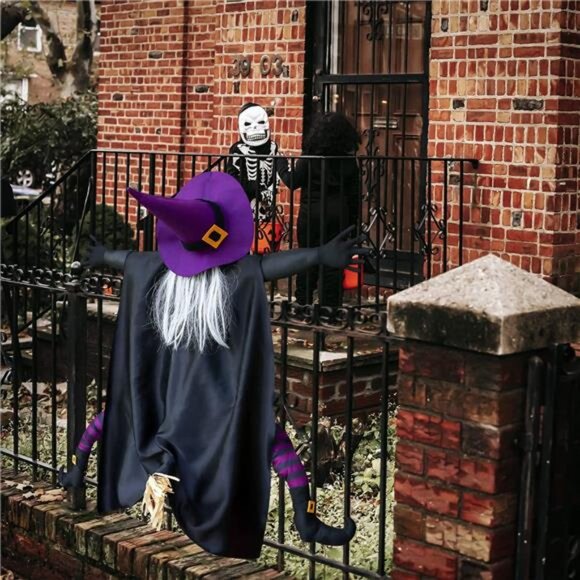 Halloween Decor Outsid57" Large Flying Witch Crashing into Tree Hanging Decor - Picture 4 of 7